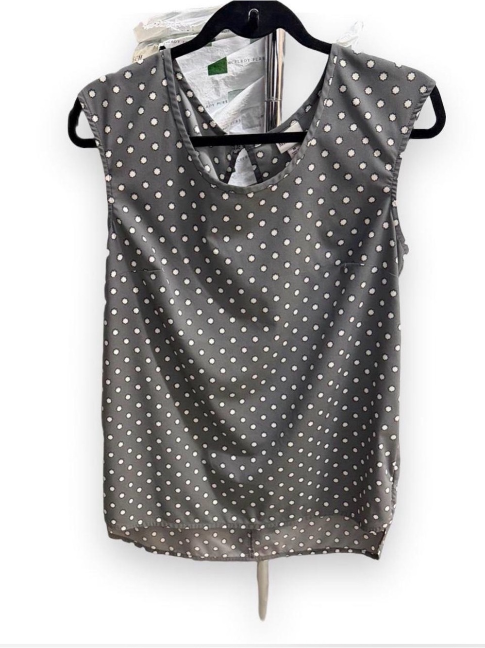 Merona Gray & White Polka Dot Blouse in size M